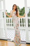 Apricot Floral Mermaid Long Ball Dress