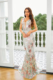 Apricot Floral Mermaid Long Ball Dress