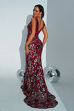 Apricot Floral Mermaid Long Ball Dress