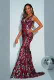 Apricot Floral Mermaid Long Ball Dress