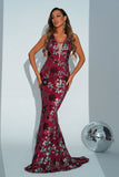 Apricot Floral Mermaid Long Ball Dress