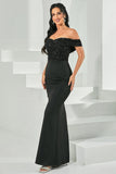 Black Beaded Off the Shoulder Bodycon Long Ball Dress