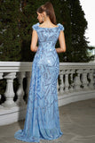 Sparkly Blue Sequined Mermaid Long Ball Dress