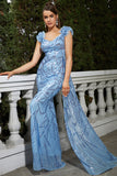 Sparkly Blue Sequined Mermaid Long Ball Dress