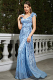 Sparkly Blue Sequined Mermaid Long Ball Dress