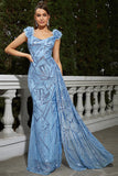 Sparkly Blue Sequined Mermaid Long Ball Dress