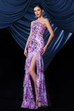 Sparkly Purple One Shoulder Long Ball Dress With Slit