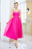 Fuchsia A Line Spaghetti Straps Ball Dress with Bow