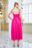 Fuchsia A Line Spaghetti Straps Ball Dress with Bow