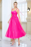 Fuchsia A Line Spaghetti Straps Ball Dress with Bow