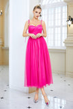 Fuchsia A Line Spaghetti Straps Ball Dress with Bow