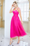 Fuchsia A Line Spaghetti Straps Ball Dress with Bow