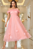 Pink A Line Off The Shoulder Ball Dress with Lace Up Back