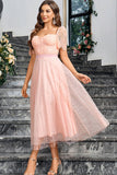 Pink A Line Maxi Ball Dress With Lace