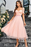 Pink A Line Maxi Ball Dress With Lace