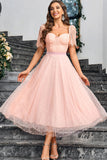 Pink A Line Maxi Ball Dress With Lace