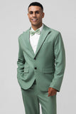 Grey Green Peak Lapel Single Breasted 2 Piece Men's Prom Suits