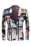 White Notched Lapel Special Graffiti 2 Piece Men's Suit