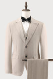 Ivory Peak Lapel Pinstripe Single Breasted 3 Piece Men's Prom Suits