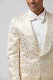 Ivory Pattern Printed Shawl Lapel Men‘s Prom Blazer