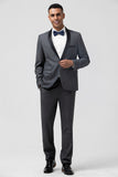 Grey Shawl Laper One Button 2 Pieces Men's Wedding Suits