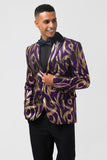 Glitter Purple Pattern Printed Notched Lapel Men's Blazer