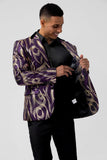 Glitter Purple Pattern Printed Notched Lapel Men's Blazer