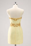 Sparkly Yellow Spaghetti Straps Tight Homecoming Dress with Sequins