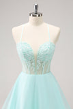 Green A Line Spaghetti Straps Corset Short Homecoming Dress