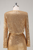 Golden Glitter V Neck Short Tight Party Dress