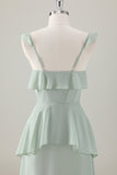 Light Green A-Line Ruffle Tiered Chiffon Corset Long Bridesmaid Dress