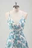 Sky Blue A-Line Spaghetti Straps Tiered Chiffon Bridesmaid Dress