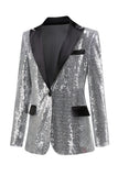 Sparkly Silver Black Peak Lapel Women's Prom Blazer