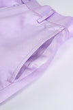 Purple Peak Laple Satin Double Breasted 2 Pieces Women Suits