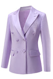 Purple Peak Laple Satin Double Breasted 2 Pieces Women Suits