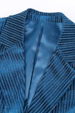 Peacock Blue Stripes Notched Lapel 2 Pieces Suits with Belt