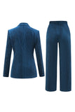 Peacock Blue Notched Lapel 2 Pieces Suits with Belt