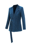 Peacock Blue Notched Lapel 2 Pieces Suits with Belt