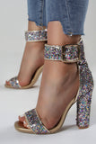 Glitter Golden Open Toe Buckle Party Shoes