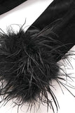 Black Peak Lapel Velvet Blazer with Feathers