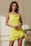 Yellow Spaghetti Straps Bodycon Short Party Dress