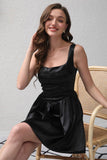 Black A-Line Satin Mini Party Dress