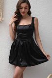 Black A-Line Satin Mini Party Dress