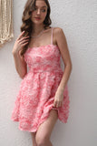 Pink Flower A-Line Spaghetti Straps Short Party Dress