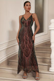 Sparkly Black Sheath Sequined Spaghetti Straps Long Ball Dress