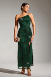 Sparkly Dark Green One Shoulder Mermaid Sequin Long Party Dress with Slit