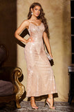 Sparkly Champagne Mermaid V Neck Sequined Long Ball Dress