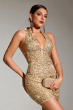 Sparkly Golden Halter Sequins Short Party Dress