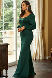 Dark Green Mermaid Long Sleeves Long Ball Dress with Slit