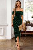 Brown Off the Shoulder Velvet Wrap Long Ball Dress